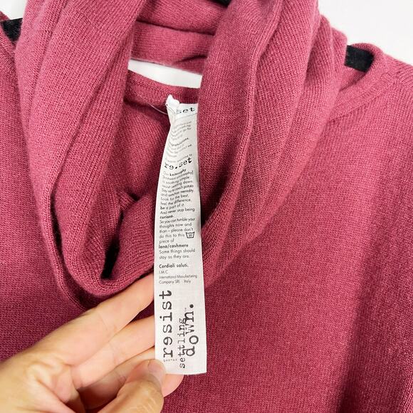 Reset Womens Wool Cashmere Removable Cowl Neck Tunic Sweater Mauve Pink Red - Picture 8 of 11